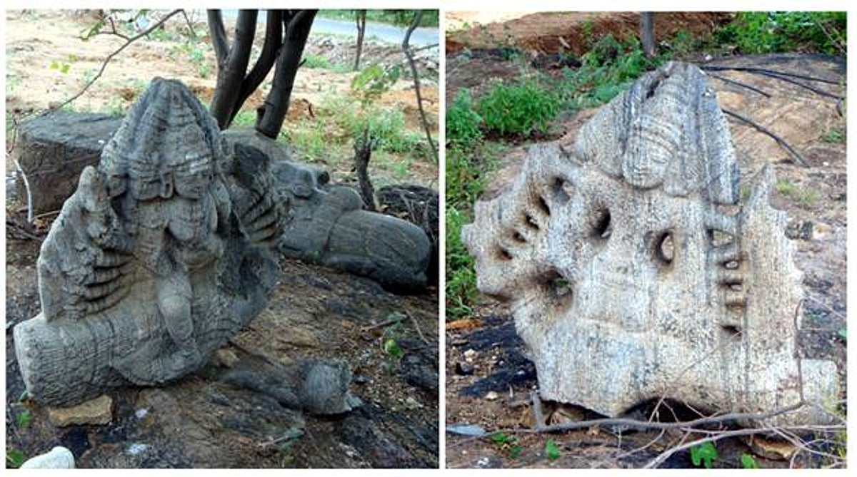 பழனியருகே சண்முகநதி கரையில் சிதிலமான நிலையில் ஆறுதலை முருகர் சிலை